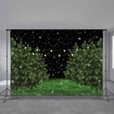 Aperturee - Snowy Green Grass Tree Lights Winter Eve Backdrop